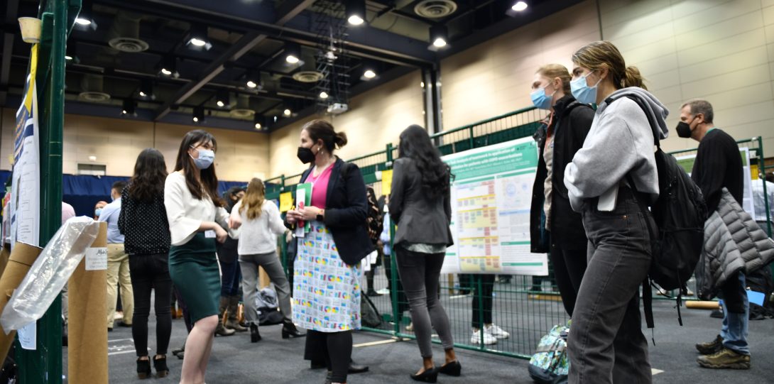 Image of several student presentation stations at 2022 Undergraduate Research Forum